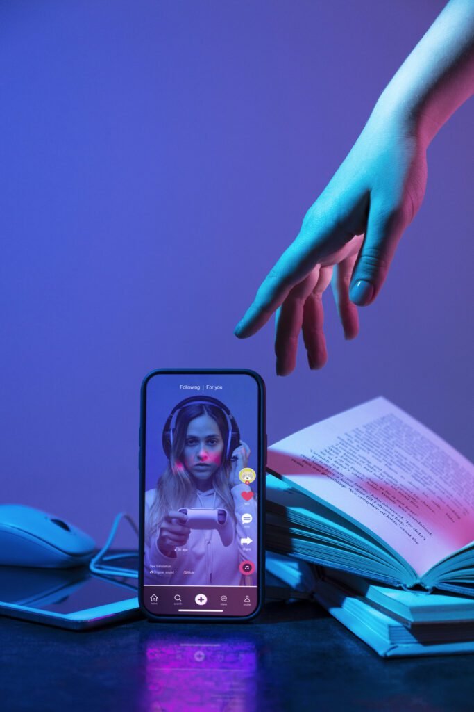 Female gamer live streaming on Instagram Reels with short-form video content and visual engagement.