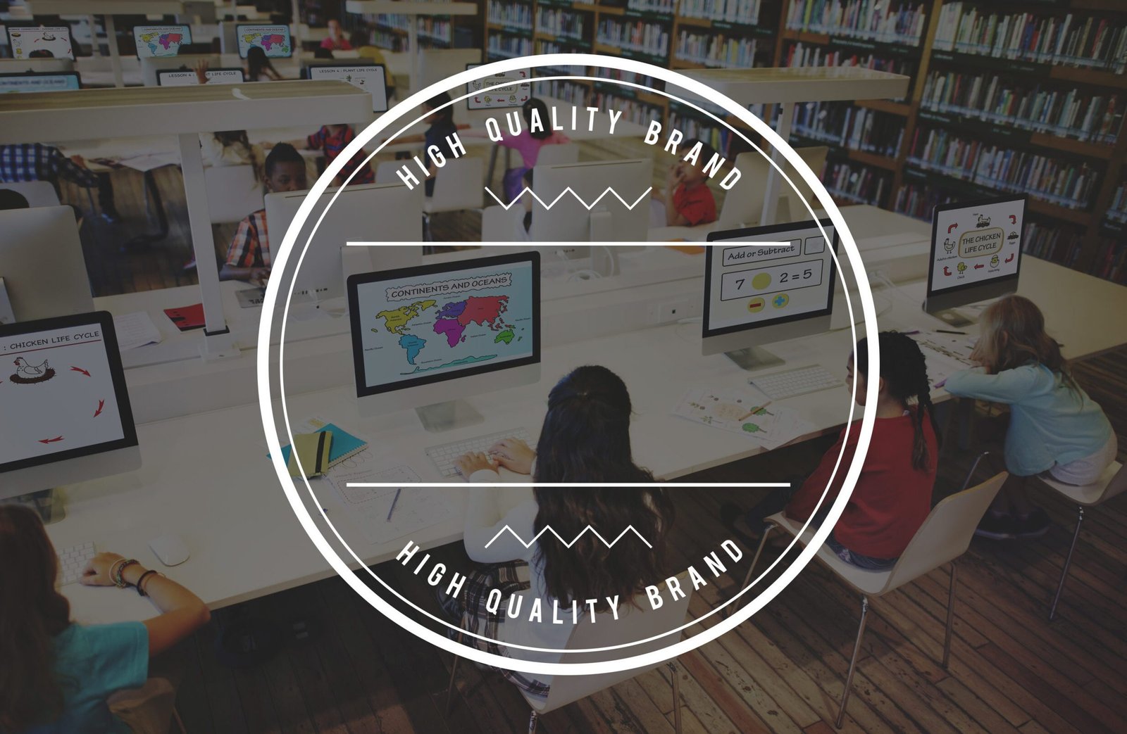 Logo design showcased in educational environment with students