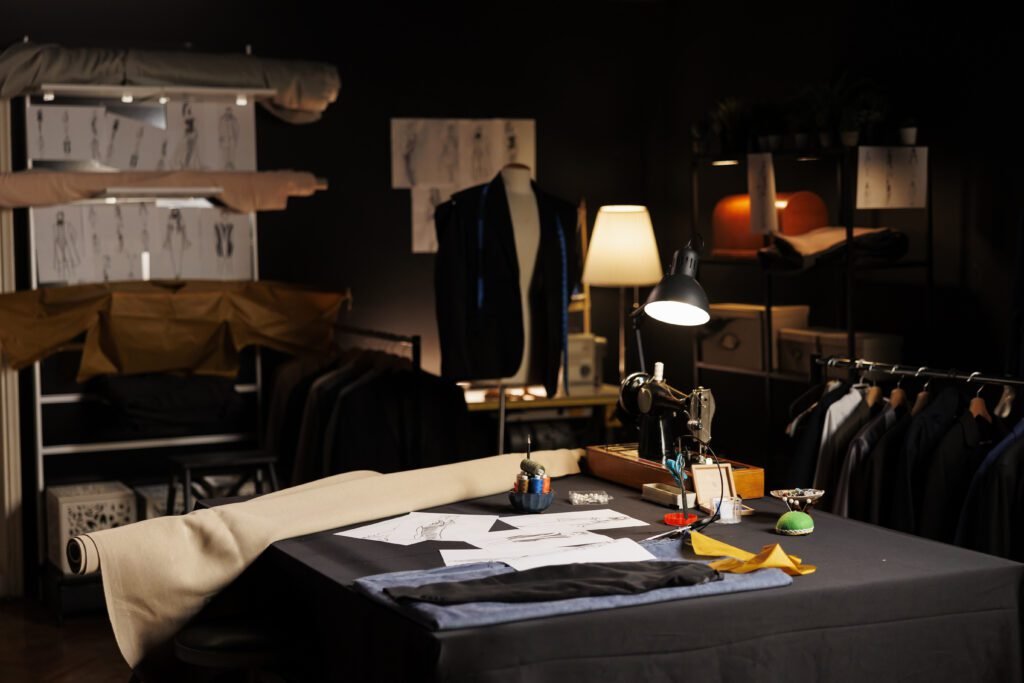 Professional product photography setup in a tailoring studio in Pakistan