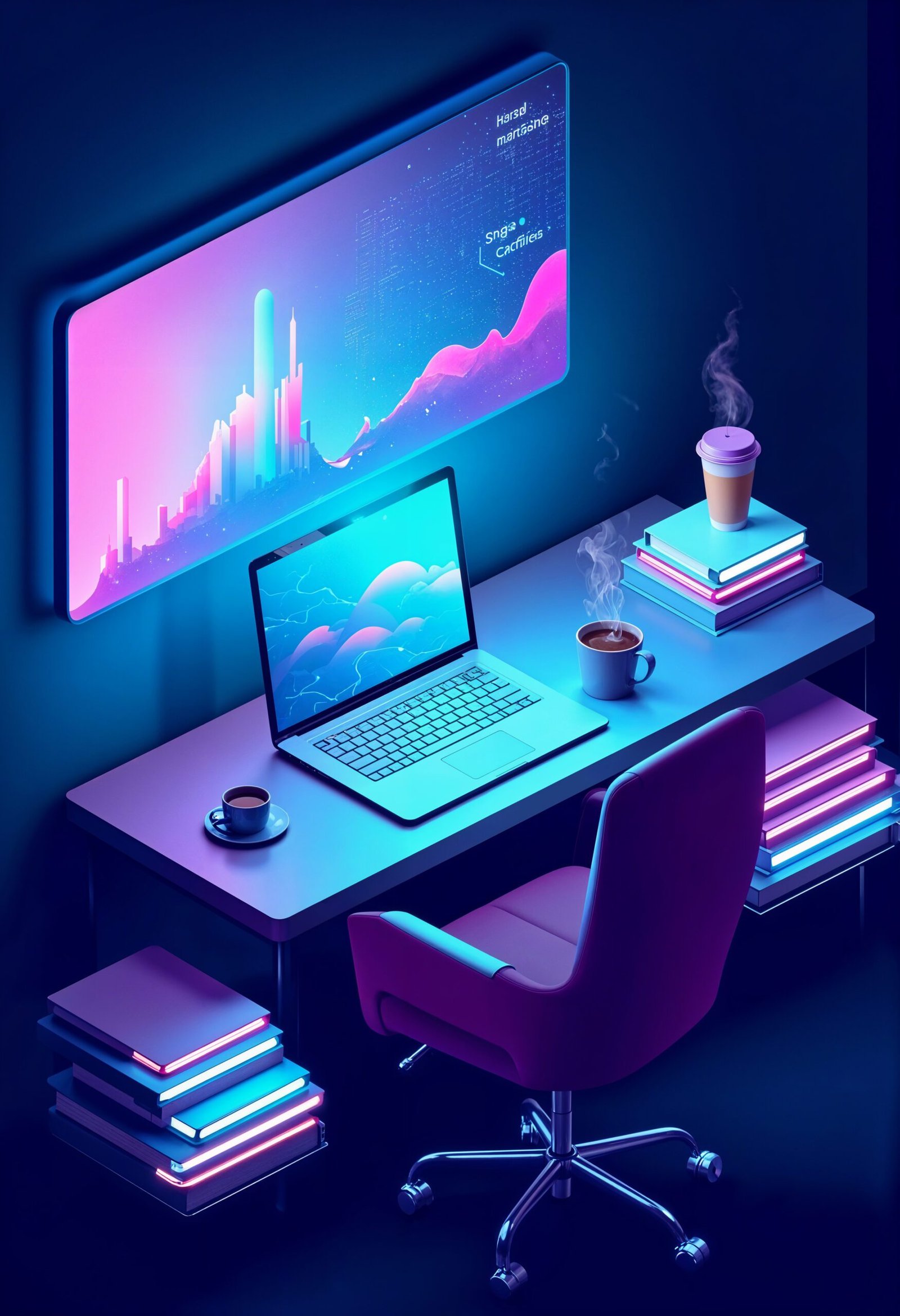 Modern Shopify development workspace with laptop, coffee, and digital interface for SEO and eCommerce management