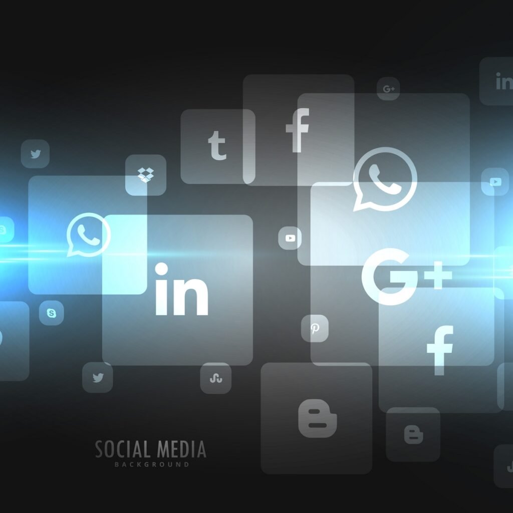 Social media icons for digital marketing and brand growth strategy