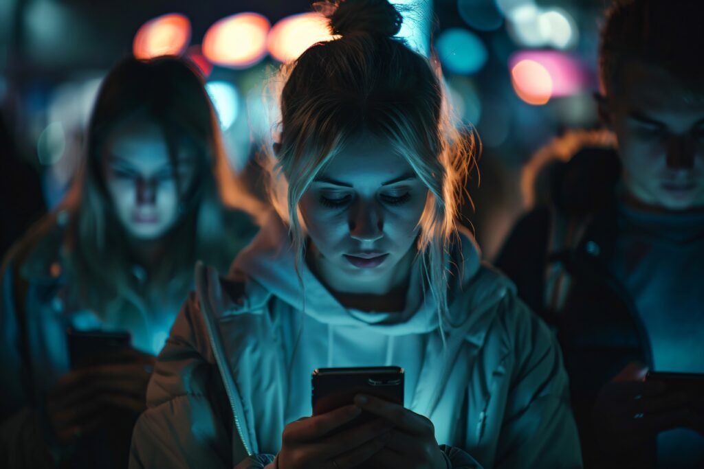 Young people using smartphones at night symbolizing TikTok marketing services to capture audience attention